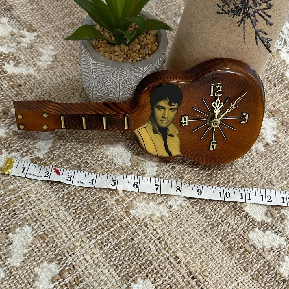 Vintage Elvis Presley Lacquered Wood Working Guitar Shaped Wall Clock